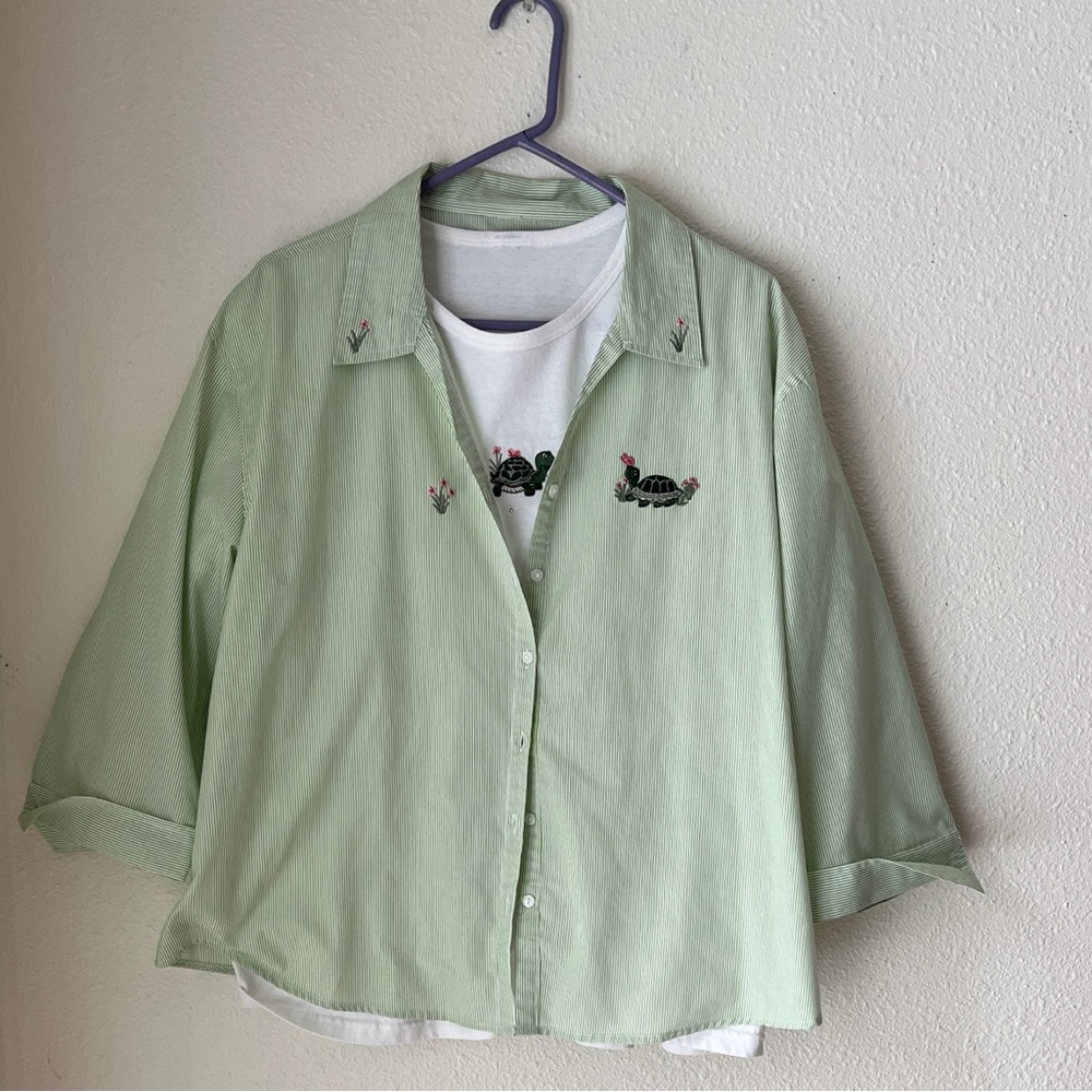 Light Green Embroidered Button-Up Shirt
